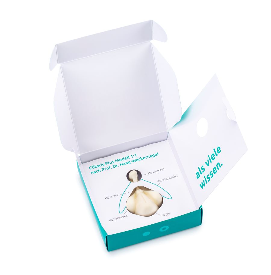 Clitoris Plus | 1:1-Modell in creme in Verpackung