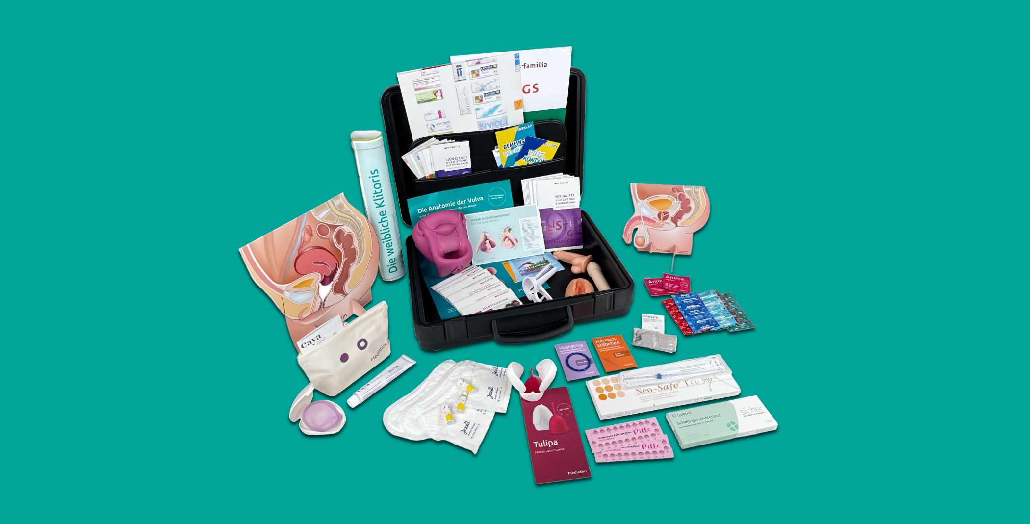 Verhütungsmittelkoffer aufgeklappt