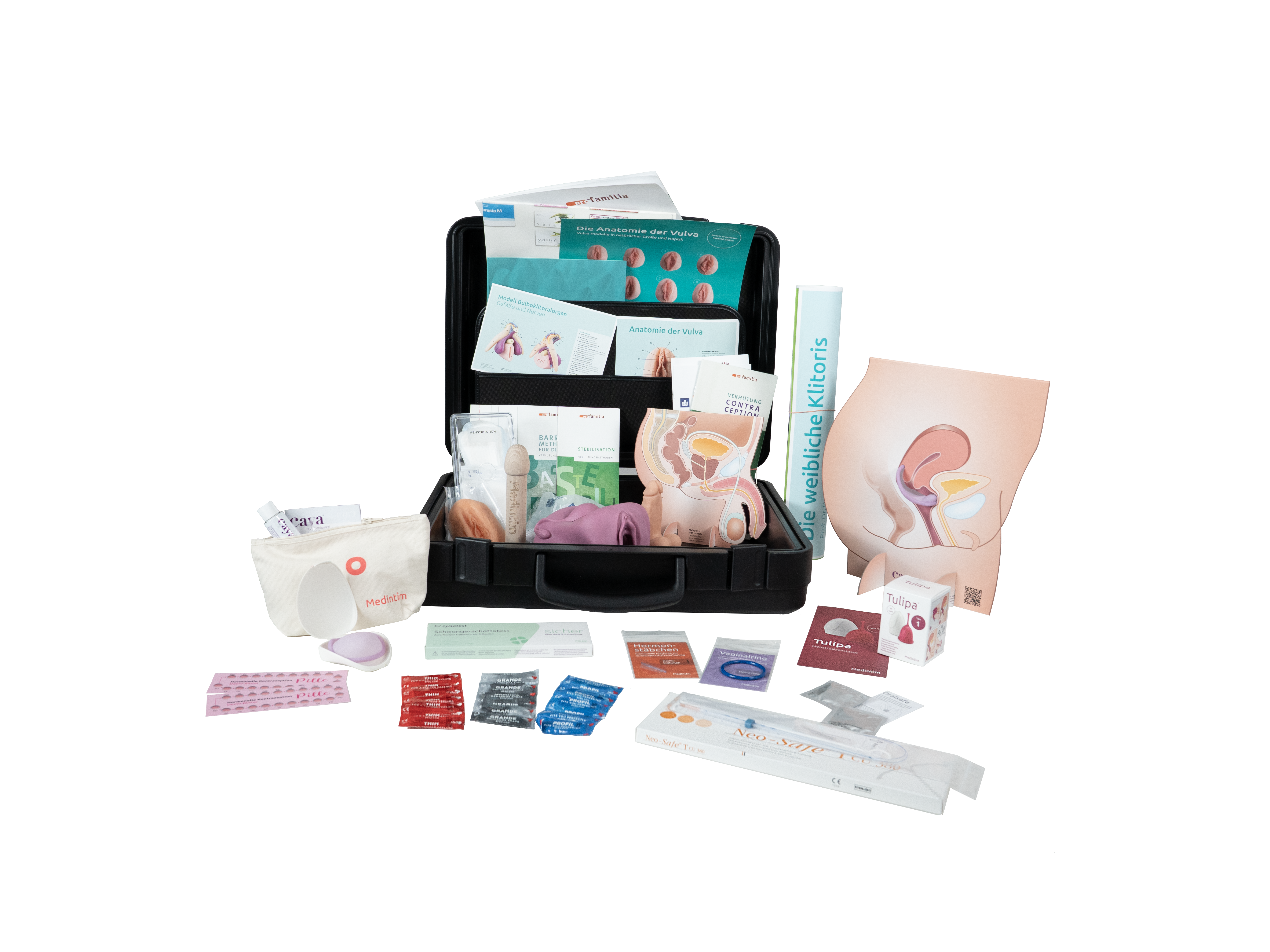 Verhütungsmittelkoffer aufgeklappt